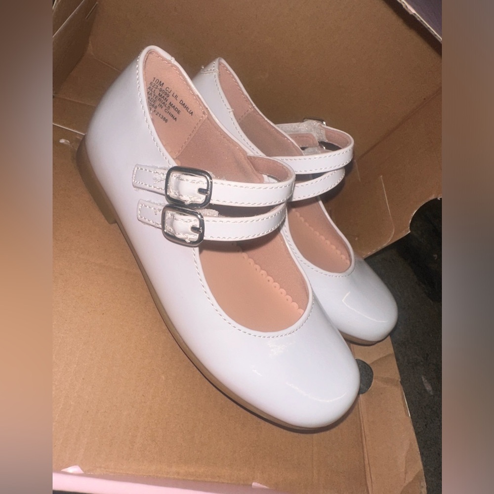 Girls' White Patent Double-Strap Mary Jane Dress Shoes